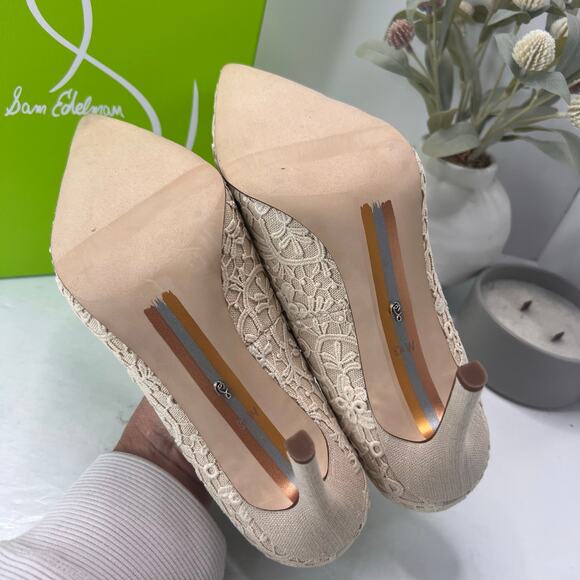 Sam Edelman Hazel Lace Covered Pointed Toe Pump Ivory Women's 8.5W Tried On - Picture 8 of 10
